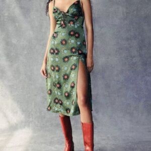 Urban Outfitters Green Floral Midi Dress